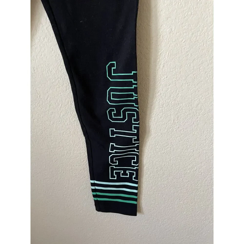Justice Black Green Ombre Striped High Waist Full Length Leggings Size 10